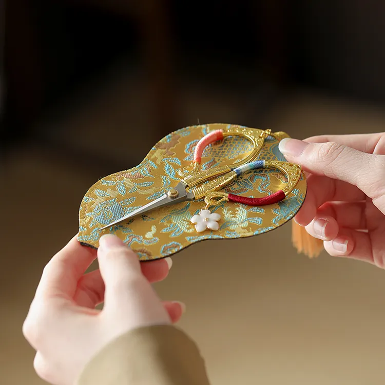 迷你小剪刀茶艺剪茶叶袋茶包剪茶叶专用剪刀套袋织锦布艺茶具配件