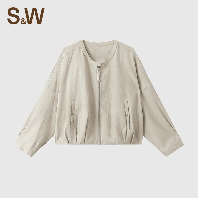 【淼淼专属】SW速惟新款圆领短外套百搭春秋休闲时尚皮衣外套1542
