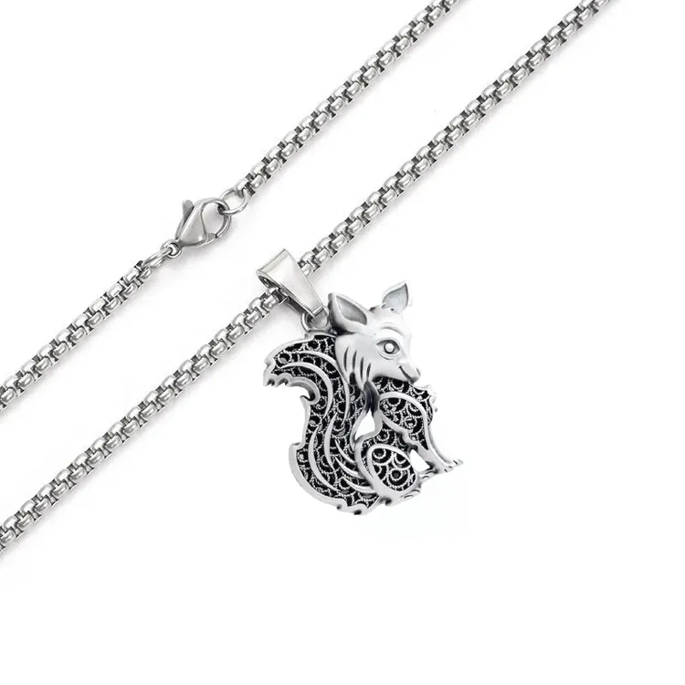 不锈钢吊坠 狐狸吊坠挂坠项链动物情侣珍珠链时尚个性小众