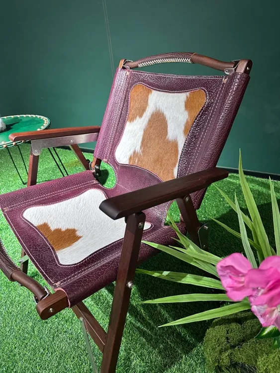 北美黑胡桃木头层牛皮斑马纹克米特折叠户外露营休闲懒人椅