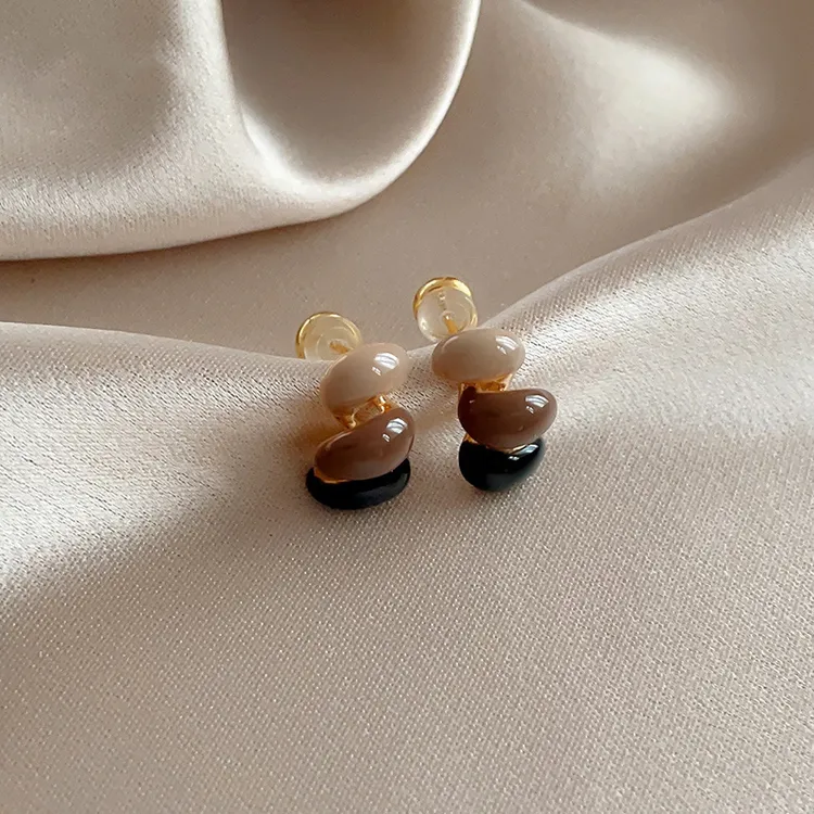 铜合金耳饰 复古港风撞色耳钉女轻奢高级感耳环气质美拉德耳饰秋