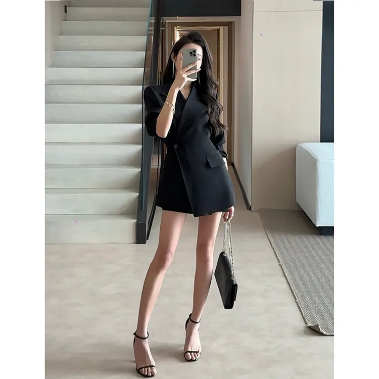 设计感收腰西装裙外套2025春秋新款修身小众高级中长款气质西服