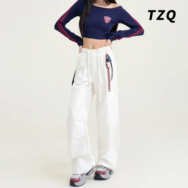 白色高腰爆款工装裤女2025早春美式显瘦运动休闲裤子TZQ25010762