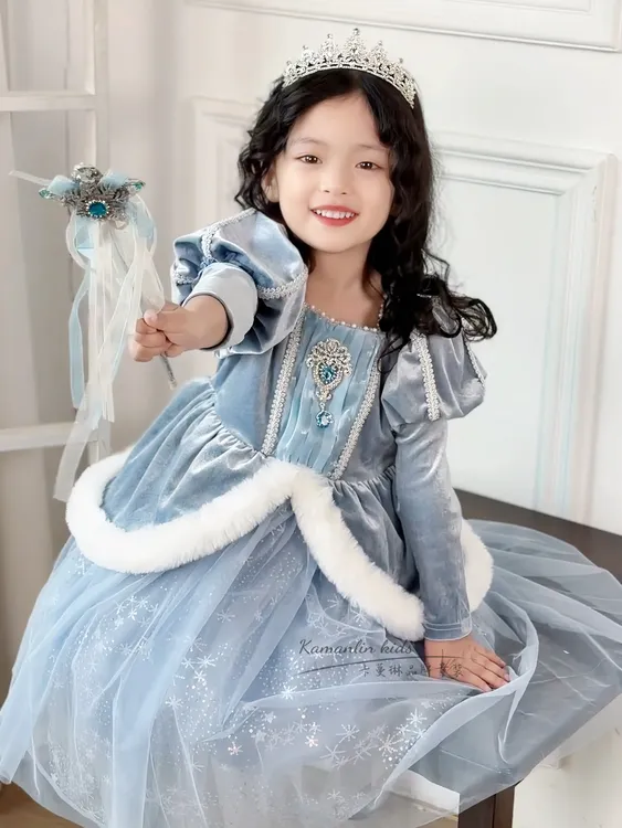 【少量现货】爱莎公主裙女童裙子秋冬斗篷3-6生日礼服长款艾莎裙子
