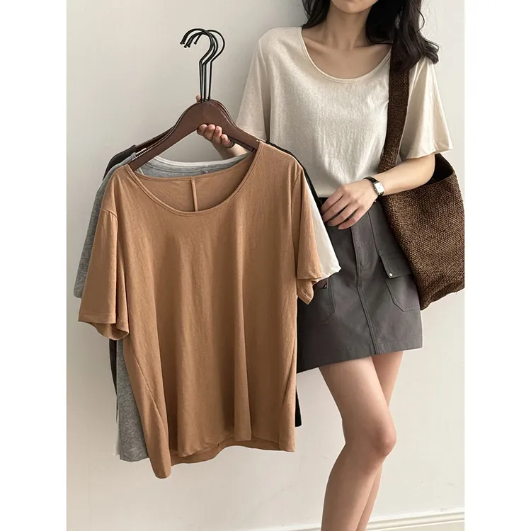 时尚韩系圆领短袖T恤女 夏季新款宽松显瘦微透简约百搭上衣半袖