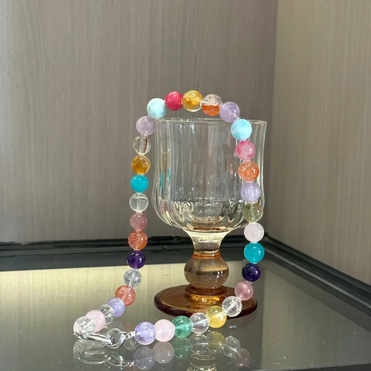 朱珠同款水晶项链天然彩色多宝水晶彩虹多巴胺多样色彩项链