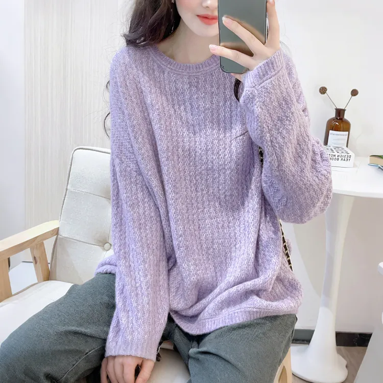 圆领软糯肌理感毛衣女秋冬季慵懒高级感宽松别致韩系洋气针织上衣