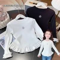 米米哈罗女童冬款时髦洋气慵懒风百搭荷叶花边上衣长袖D250106