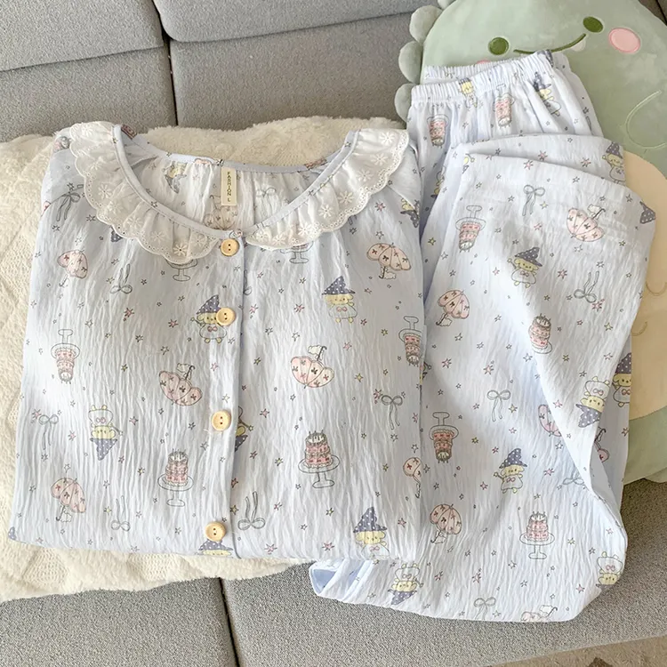 带胸垫睡衣女款春秋季日韩可爱减龄学生甜美长袖云朵棉家居服套装