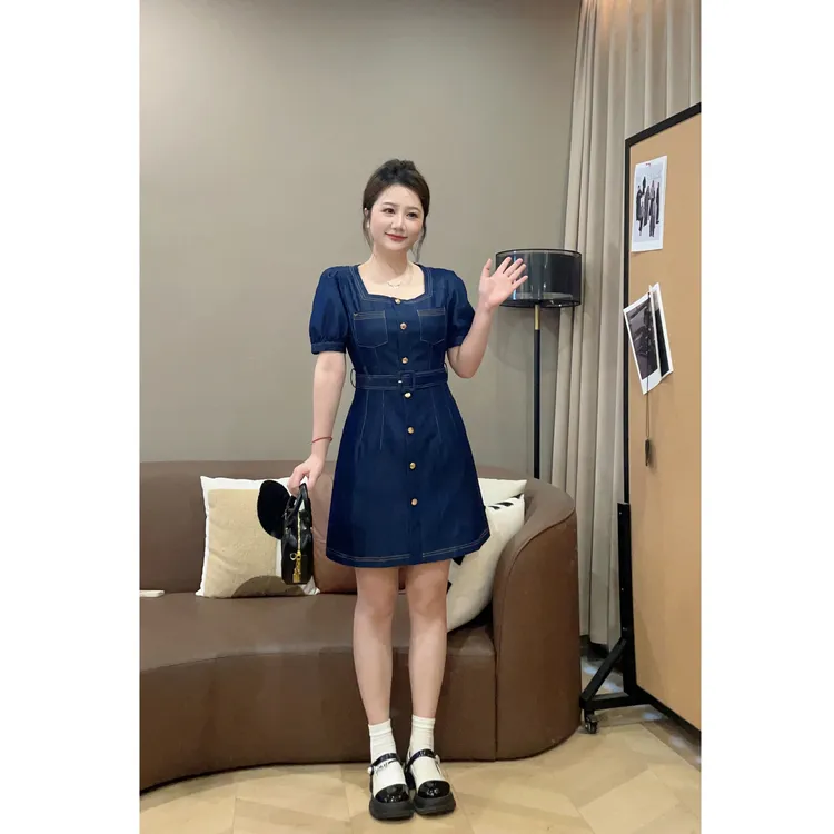 大萌萌 静奢风重工牛仔收腰连衣裙夏季微胖显瘦通勤女P225Q08913