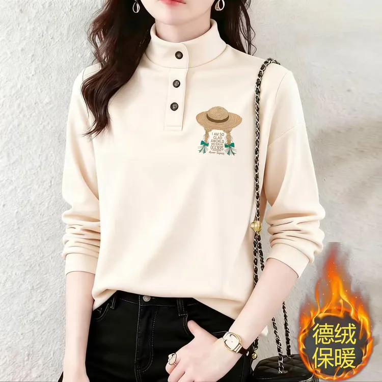 德绒加厚半高领POLO衫冬季新款时尚宽松显瘦百搭韩版洋气长袖女装