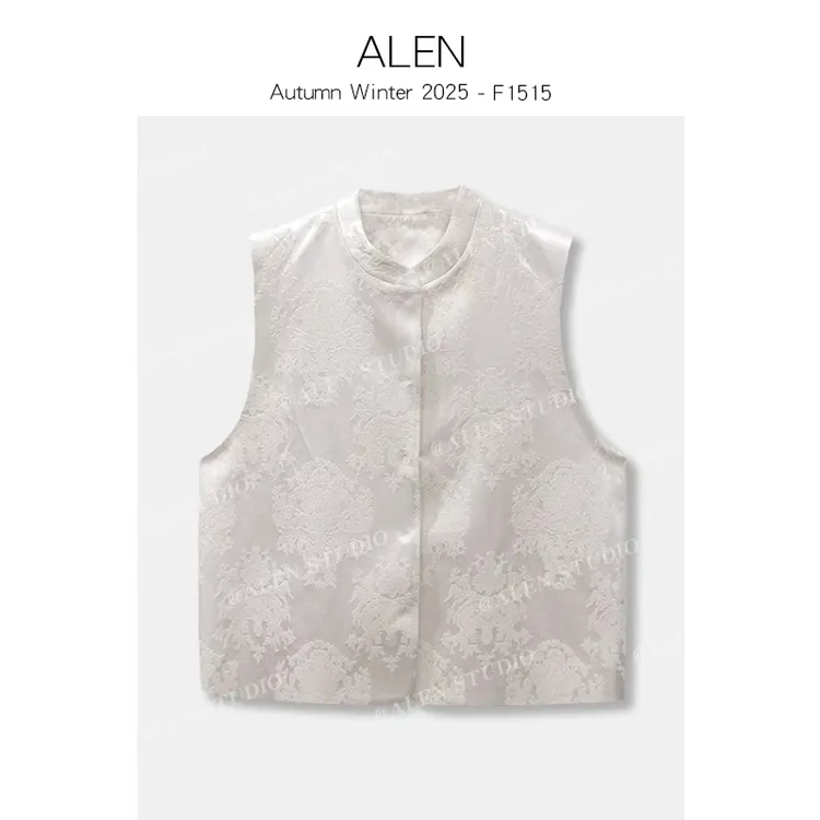 【Alen女装店】新中式国风提花时尚复古立领马甲马夹ZM8953
