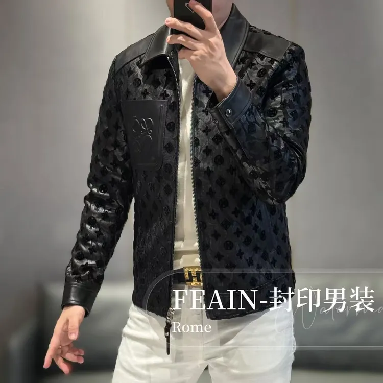 【雷迪凯奇】高端定制绵羊皮拼接立体激光雕花植绒夹克J510