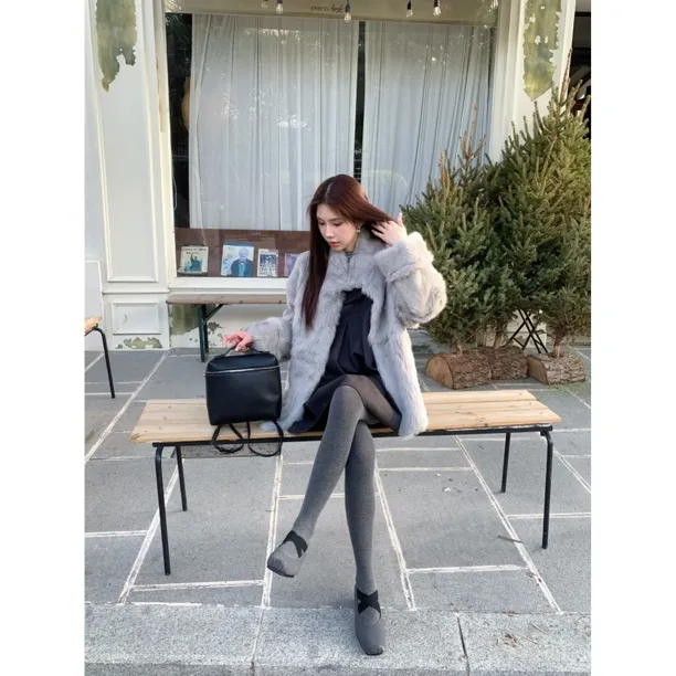 赵小小【千禧兔兔】10139 100%兔毛冬季毛绒加厚宽松休闲简约外套女