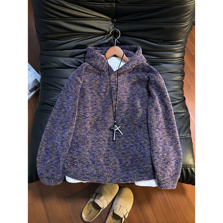 莫奈紫美式复古卫衣秋冬男款情侣装cleanfit高级感连帽宽松外套