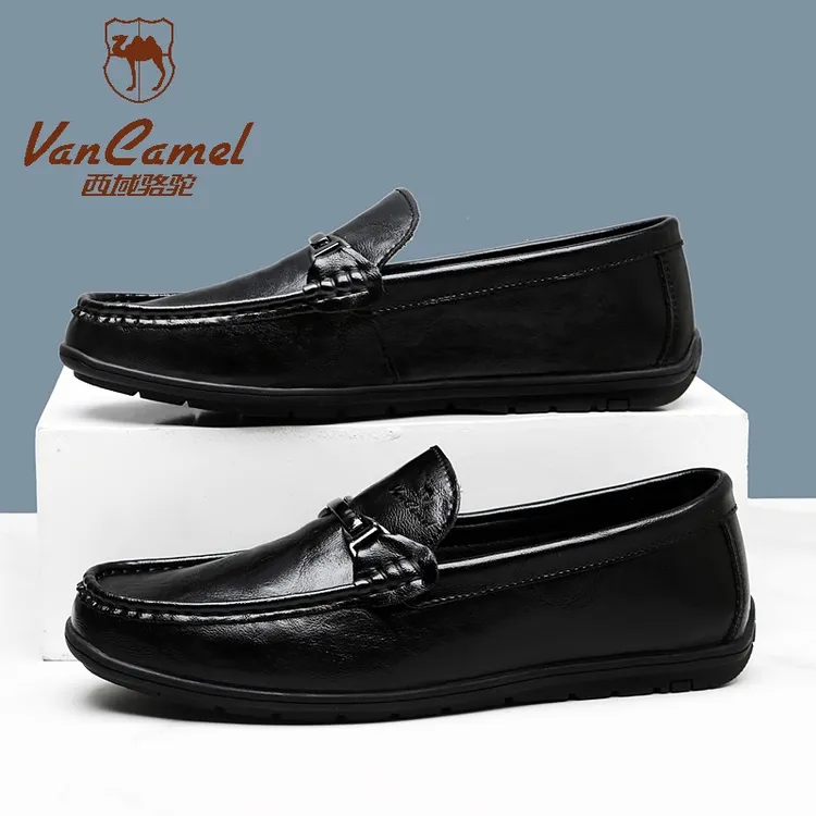 西域骆驼专柜轻奢豆豆鞋男士真皮痞帅乐福鞋潮流透气百搭商务休闲