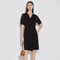 【丽公主】女装黑色通勤收腰赫本风V领高级感小黑裙法式M510250