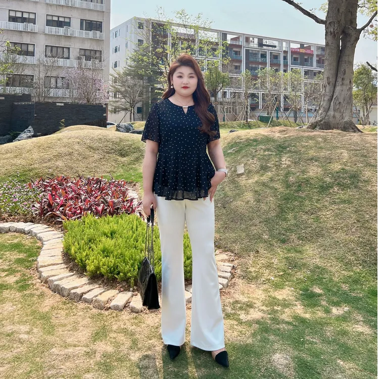 【现货仅裤子】PMM81763春夏新款百搭显瘦高腰休闲微喇裤