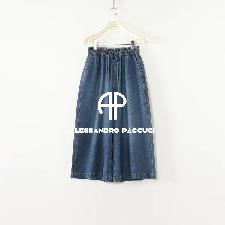 AP洛哥53213KQ【自在丹宁】100棉松紧系带腰蓝色时尚百搭牛仔九分裤