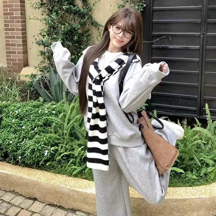 高级感休闲运动套装女秋季学生宽松显瘦韩版时尚卫衣阔腿裤两件套