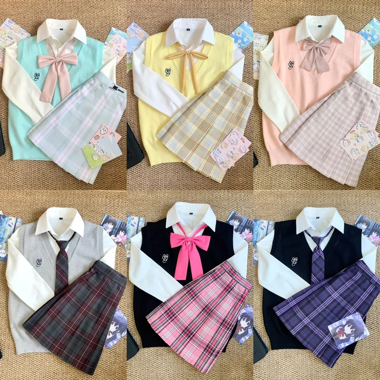 咪琦兔JK【马甲衬衫格裙七件套】原创制服长袖秋冬日系百搭学生学院