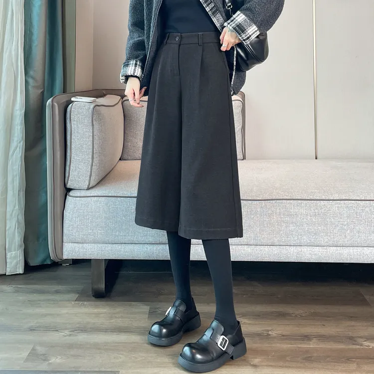 七分加厚仿牛仔阔腿裤女秋冬新款高腰显瘦宽松垂感小个子直筒靴裤