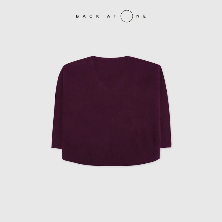 BACKATONE“紫羽霓裳”羊绒拉绒奢美亲柔紫色针织衫 BFF-1AB504H-K