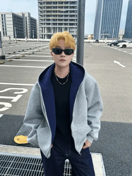 潮牌时尚撞色连帽卫衣开衫男重磅宽松休闲百搭双拉链外套秋冬男生