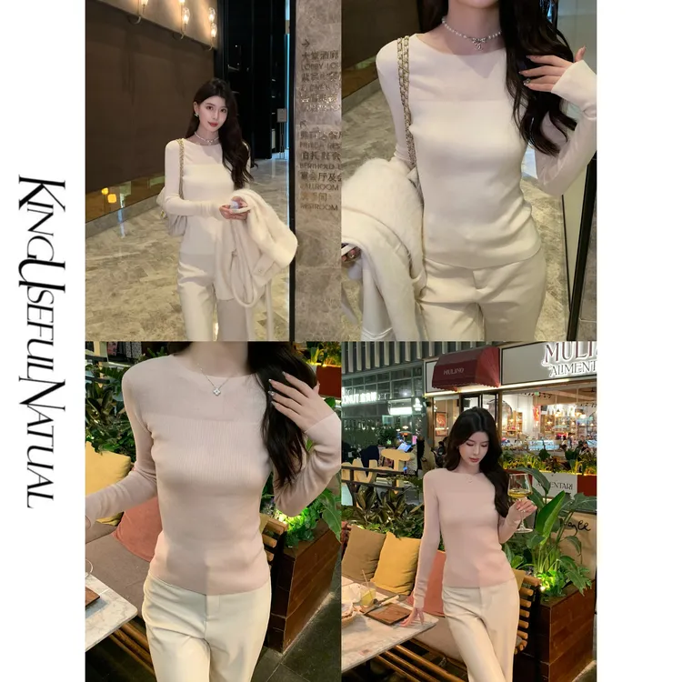 KUN【白昼】时髦层次 高级多织拼接微透肌理薄款针织打底衫上衣