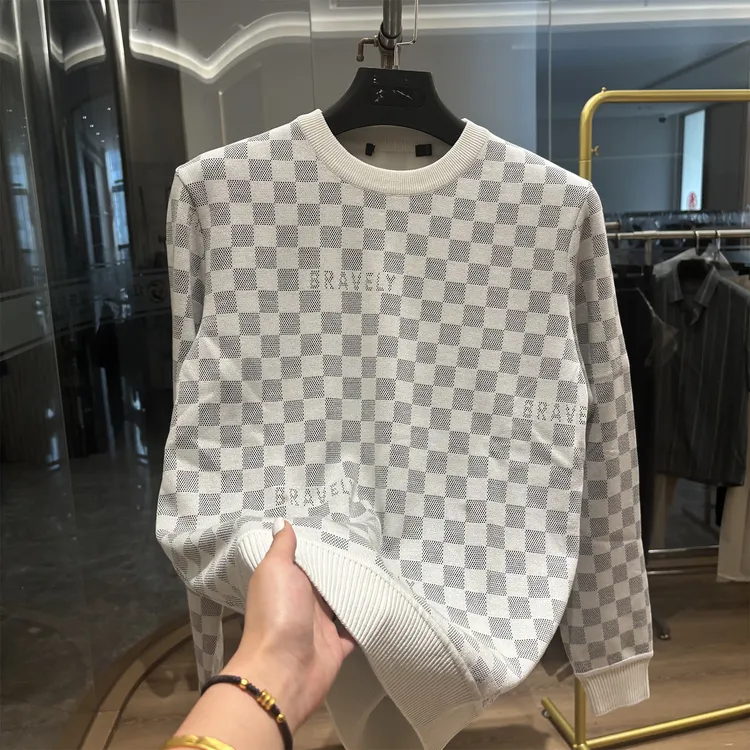 【H家】白色宽松！加绒加厚秋冬厚款男士时尚休闲圆领针织衫长袖毛衣