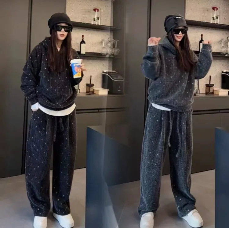 秋冬季时尚男女同款套装个性百搭潮流连帽卫衣休闲裤潮保暖两件套