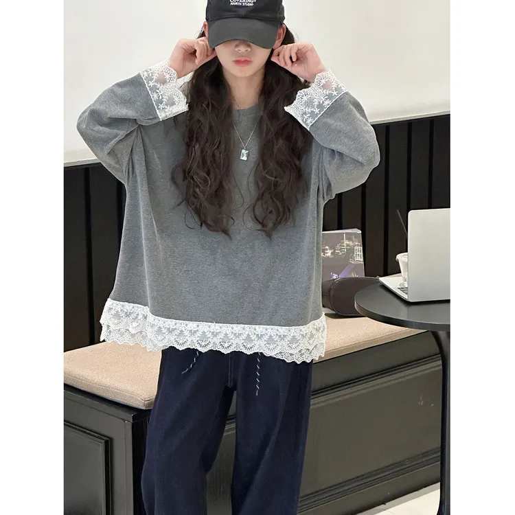 K29782孙小美蕾丝花边女童长袖T恤2025新款秋装上衣春秋打底衫潮t