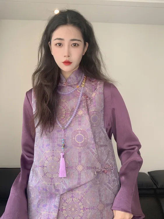 九月   紫霞仙子   新款新中式显瘦国风气质手工中式复古汉服马甲