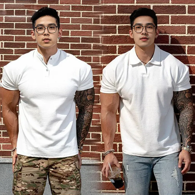 男士夏肌肉新款运动休闲跑步锻炼健身房训练方格简约纯色短袖T恤