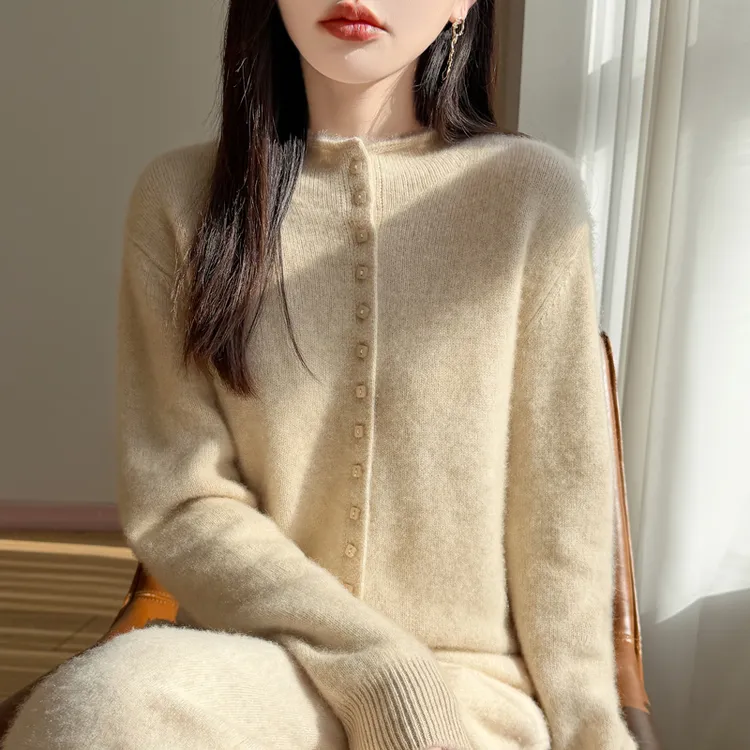 羊毛衫女100纯羊毛百搭排扣毛衣秋冬新款时尚保暖内搭针织打底衫