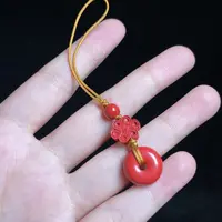 含辰砂工艺品【玉总珠宝】朱砂平安扣手机挂-约14*6mm CAN2580279