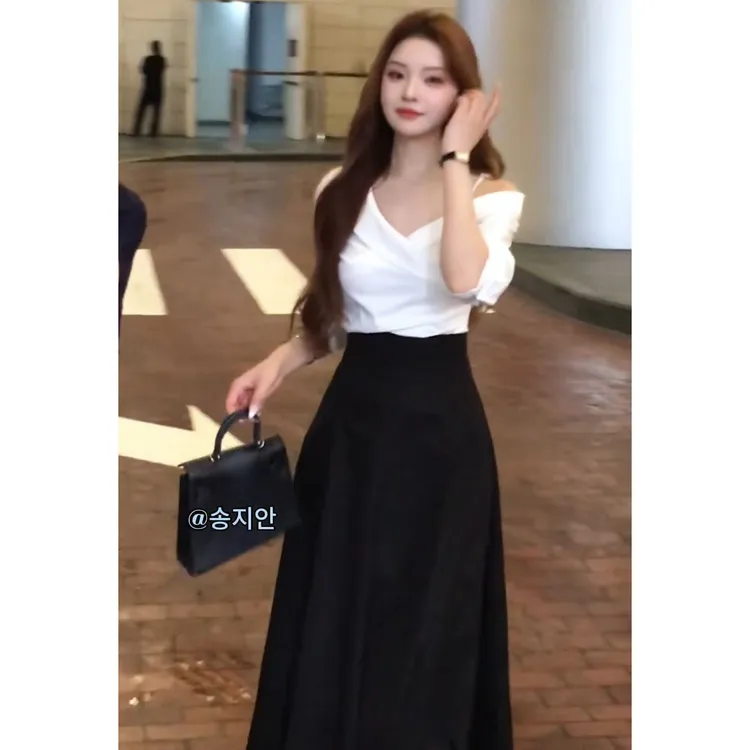 秋季时尚穿搭一整套女韩系设计感系带衬衫上衣百搭半身裙两件套