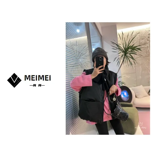 XMM.【缎面羽绒马甲】冬季款时尚百搭休闲宽松显瘦立领纯色羽绒马甲