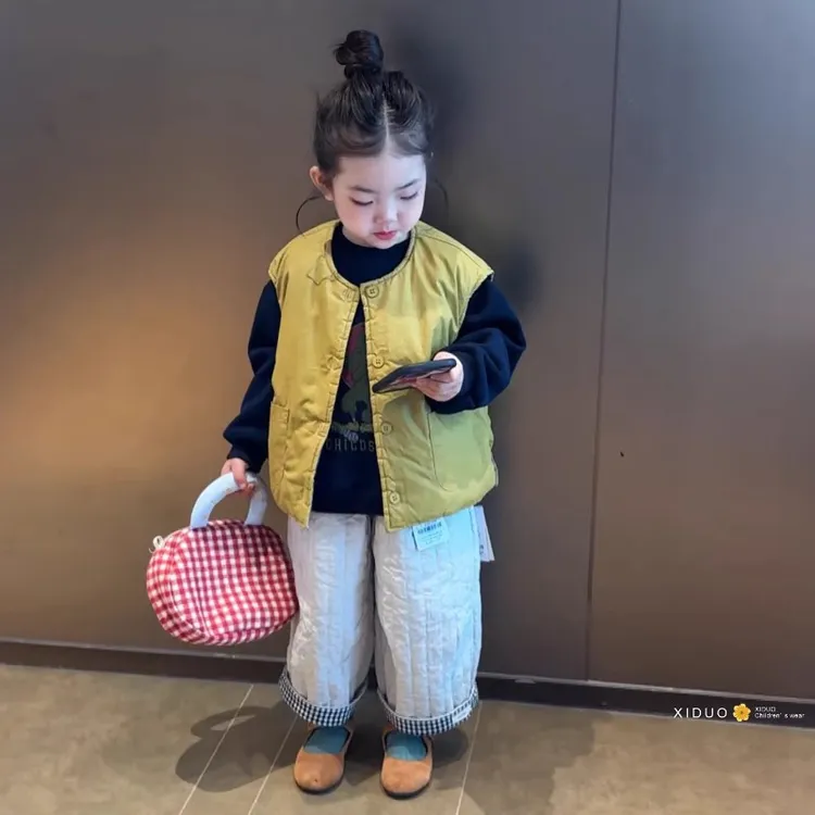 韩国儿童洋气双面穿马甲秋冬款男女童舒适保暖夹棉设计感坎肩外套