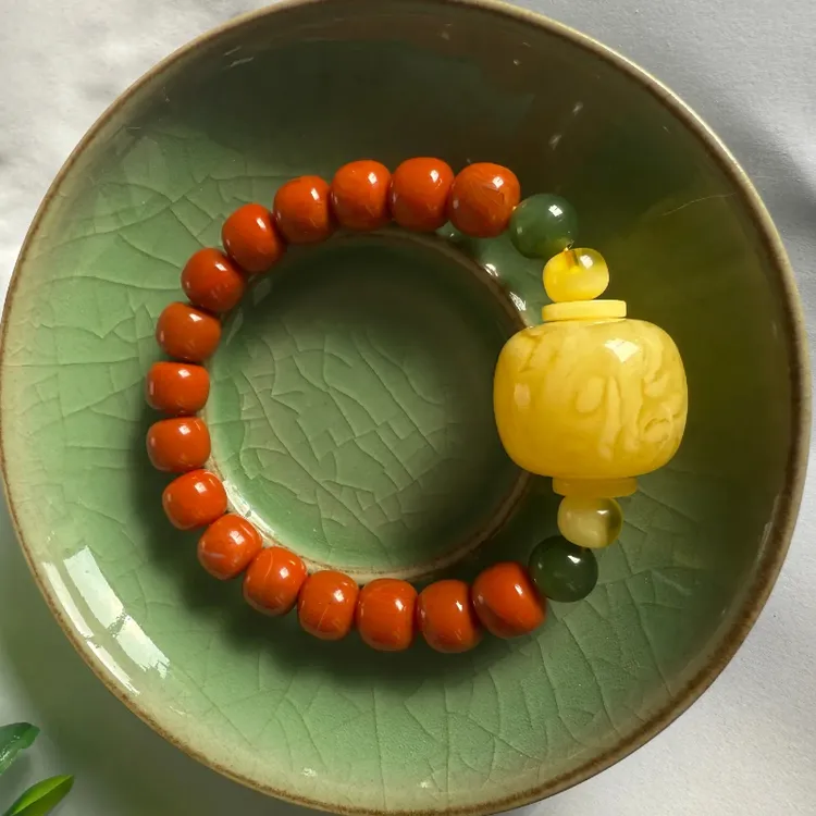 假一赔十、天然俄料蜜蜡型珠配南红DIY女款单圈手串（多样性发其一）