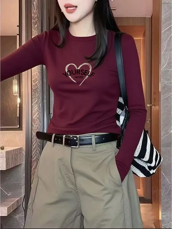 基础款纯色圆领长袖打底衫女早秋冬韩版修身显瘦棉质百搭上衣薄款