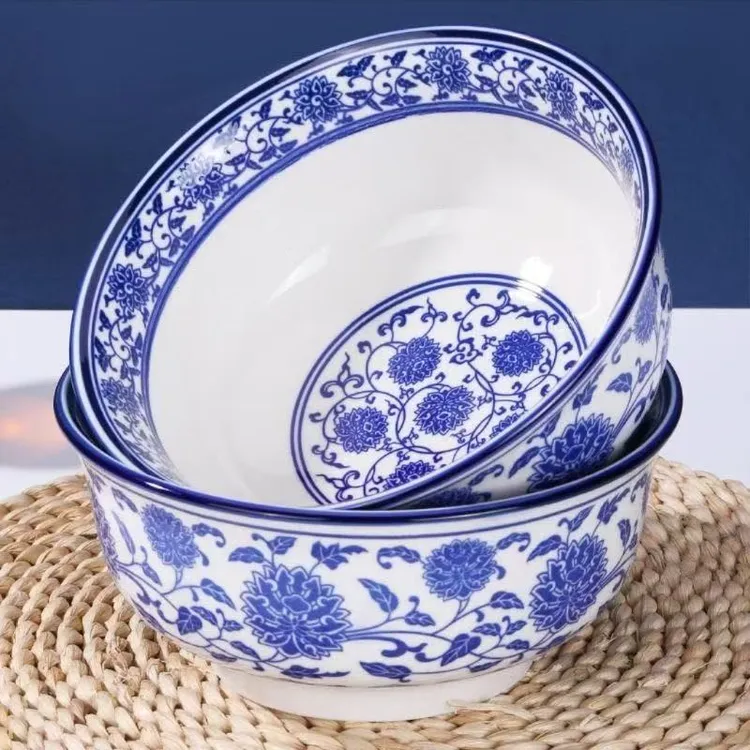 4个装6英寸拉面碗景德镇青花瓷餐具酒店家用大碗陶瓷防烫大号