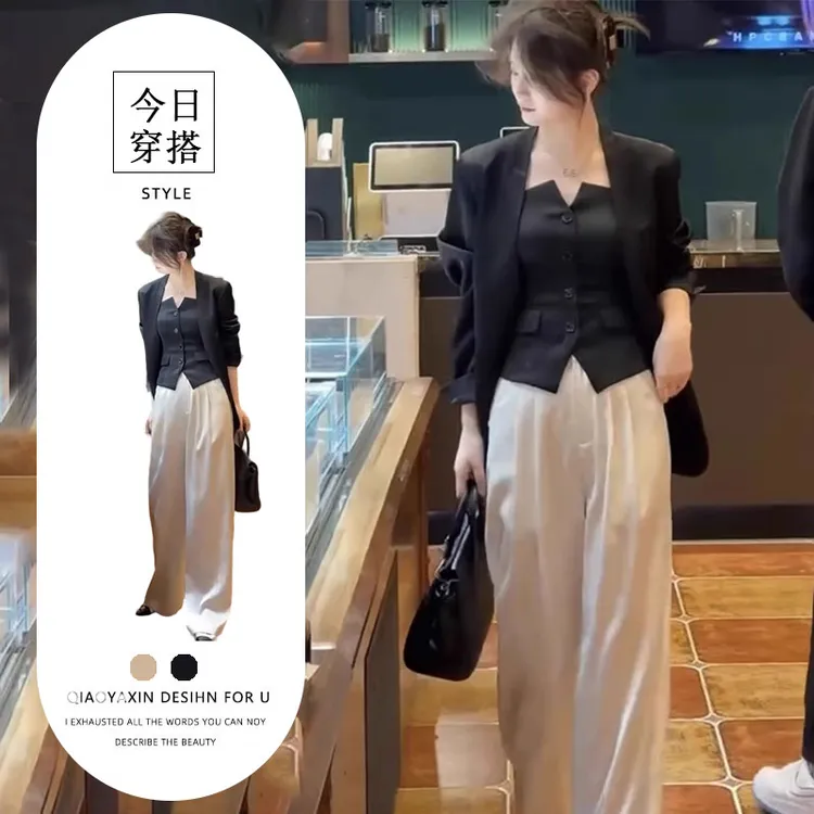 2025年秋季新款高端欧货气质感韩系西服外套显瘦背心裤子三件套女