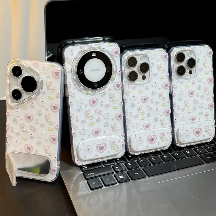 雅天立韩风可爱猫狗支架适用iPhone16苹果手机壳华为vivo小米oppo