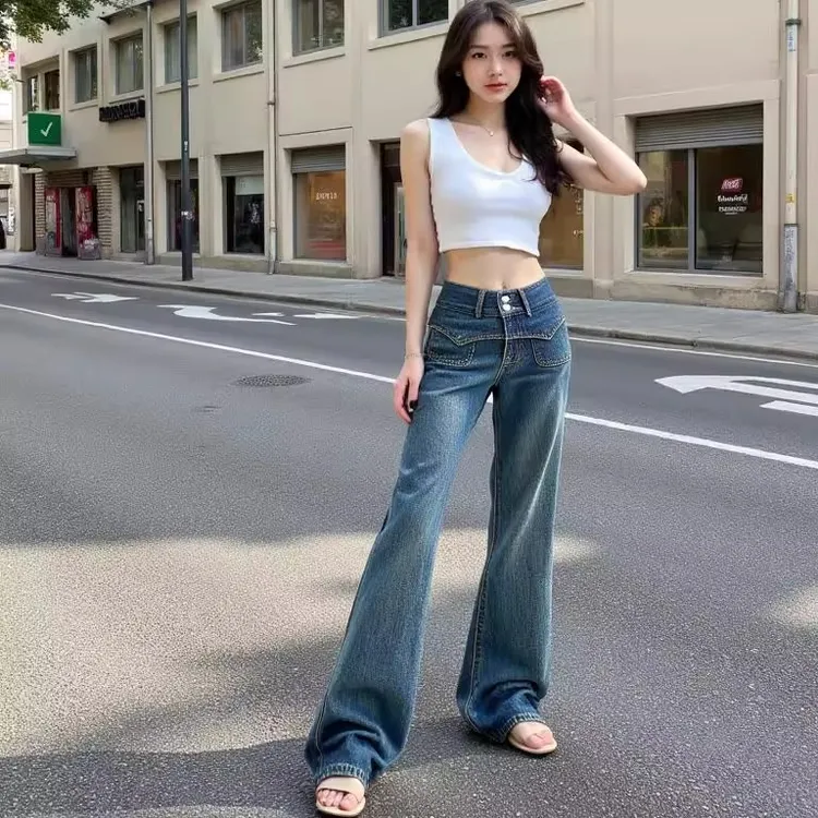 直筒牛仔裤女秋季新款高腰显瘦宽松修身百搭阔腿裤