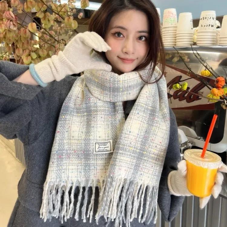 围巾冬季韩系氛围格子女学生新款加厚高级百搭保暖披肩流苏女围脖