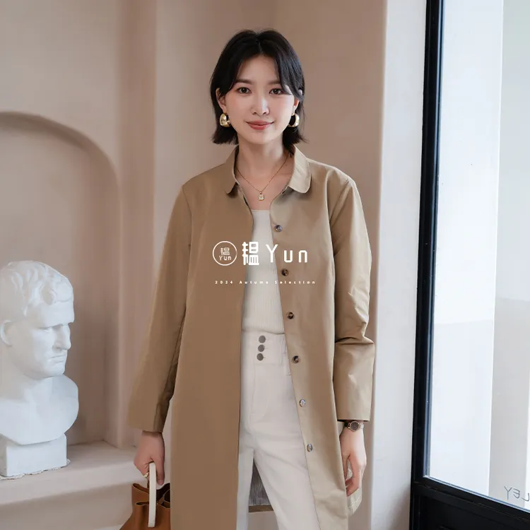 抽绳圆领中长款风衣外套C251515892 FY