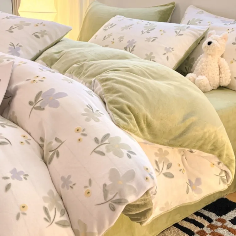 加厚冬季珊瑚绒牛奶绒四件套双面绒被套法兰绒床单三件套床上用品