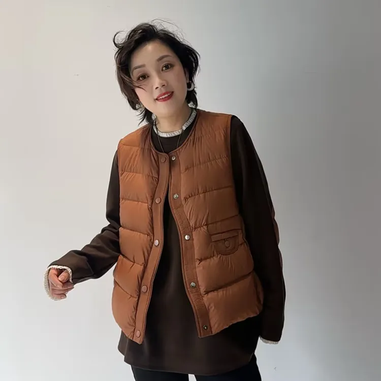 【卿她】爆款新款时尚圆领保暖无领羽绒马甲背心