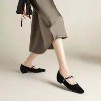 低跟新中式单鞋秋季法式增高女鞋平底纯色粗跟百搭黑色软底